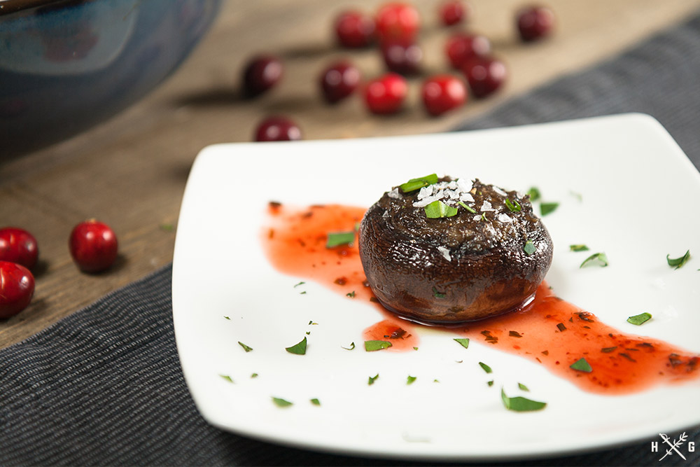 Brie Stuffed Mushrooms with Strawberry Balsamic Tarragon Sauce