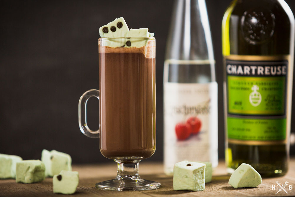 Decadent Hot Chocolate with Green Chartreuse and Kirschwasser